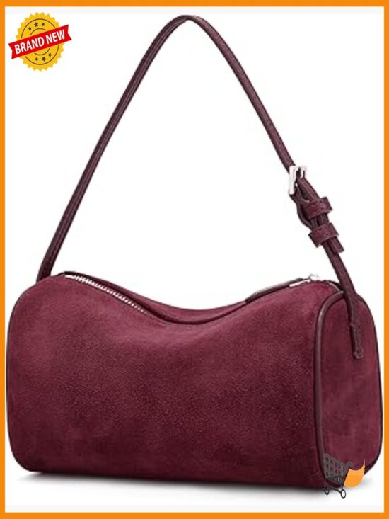 Handbags - Suede Leather Crossbody Barrel Hobo Bag for Women Small